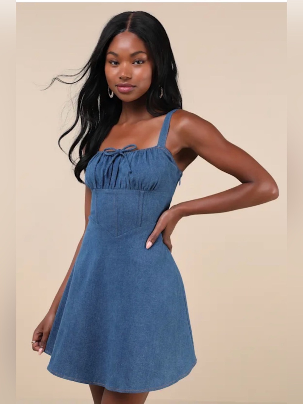NWT Lulu's CONSIDERED CHARISMA Blue Denim Look Bustier Mini Dress Small